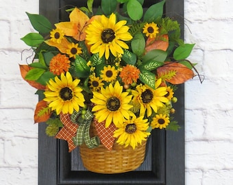 Sunflower Door Basket/Table Arrangement: Summer and Fall Floral Decor