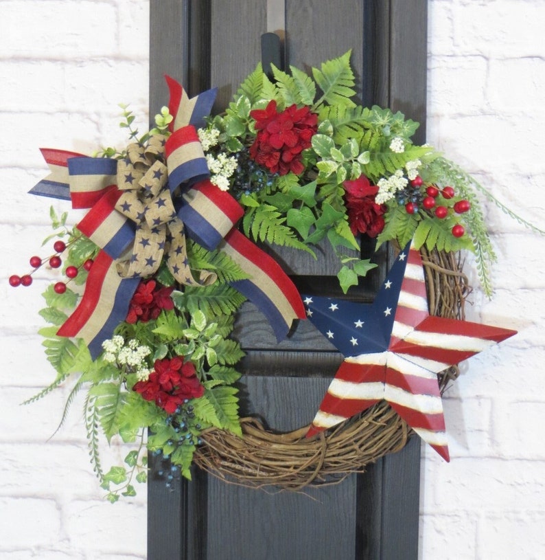 Patriotic Wreath, Americana Wreath, Red White and Blue Wreath, Floral Patriotic Wreath, Memorial Day Wreath, 4th of July Wreath image 1