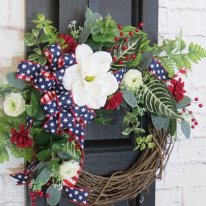 Spring and Summer Wreath, Patriotic Wreath, Red White and Blue Wreath, Floral Patriotic Wreath, Memorial Day Wreath, 4th of July Wreath image 3