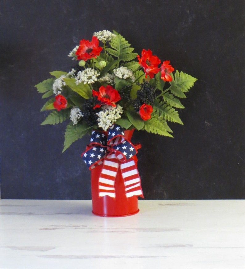 Patriotic Arrangement, Milk Can Arrangement, Red White and Blue Decor, Americana Decor, Summer Floral Arrangement, Stars and Stripes image 1