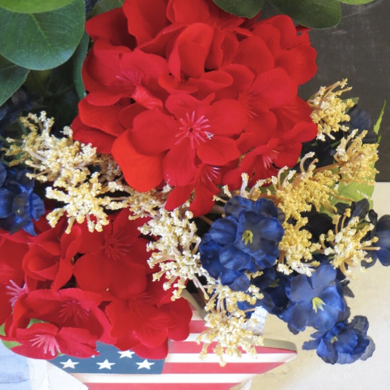 Summer Floral Arrangement, Patriotic Decor, Small Shelf Arrangement, Decor For Desk, Summer Hostess Gift, Rustic Americana Decor image 9