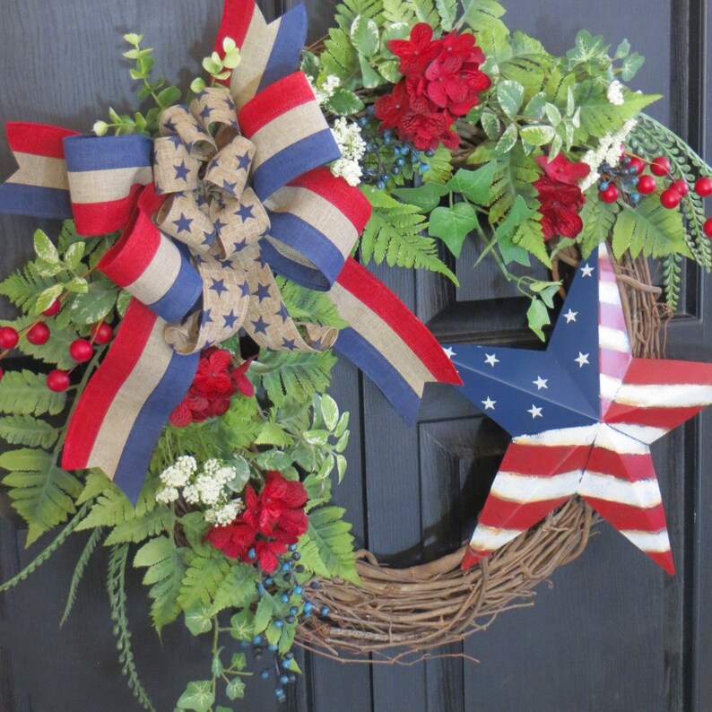 Patriotic Wreath, Americana Wreath, Red White and Blue Wreath, Floral Patriotic Wreath, Memorial Day Wreath, 4th of July Wreath image 6