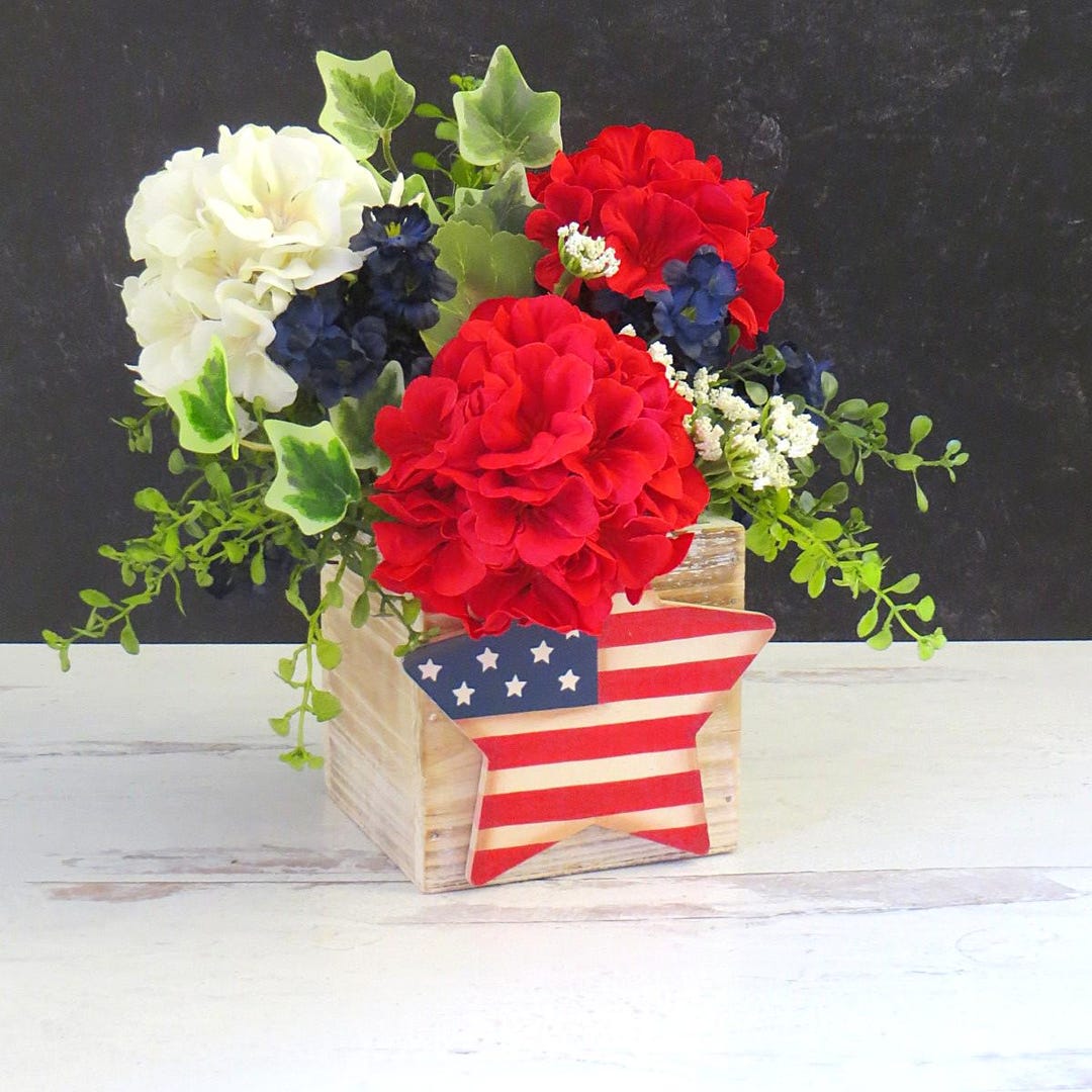 Patriotic Floral Arrangement: Red White and Blue Americana Decor With ...
