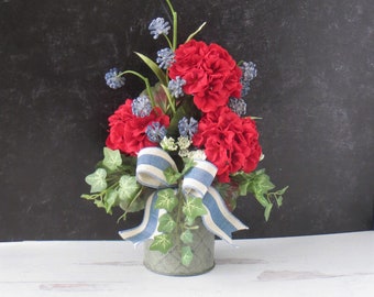 Small Floral Arrangement, Spring Arrangement, Patriotic Arrangement, Americana Decor, Summer Arrangement,  Hostess Gift