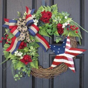 Patriotic Wreath, Americana Wreath, Red White and Blue Wreath, Floral Patriotic Wreath, Memorial Day Wreath, 4th of July Wreath image 2