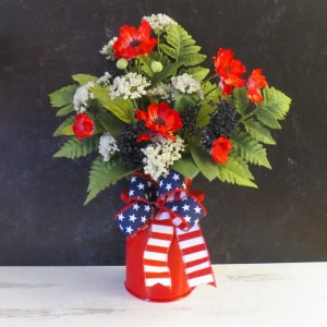 Patriotic Arrangement, Milk Can Arrangement, Red White and Blue Decor, Americana Decor, Summer Floral Arrangement, Stars and Stripes image 2