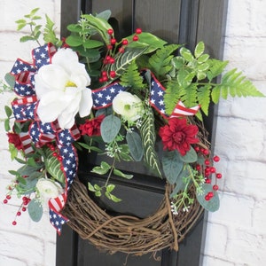 Spring and Summer Wreath, Patriotic Wreath, Red White and Blue Wreath, Floral Patriotic Wreath, Memorial Day Wreath, 4th of July Wreath image 6