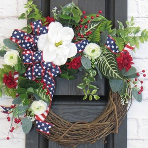 Spring and Summer Wreath, Patriotic Wreath, Red White and Blue Wreath, Floral Patriotic Wreath, Memorial Day Wreath, 4th of July Wreath image 1