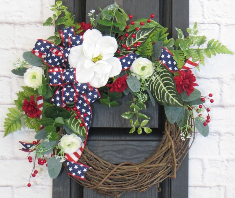 Spring and Summer Wreath, Patriotic Wreath, Red White and Blue Wreath, Floral Patriotic Wreath, Memorial Day Wreath, 4th of July Wreath image 1