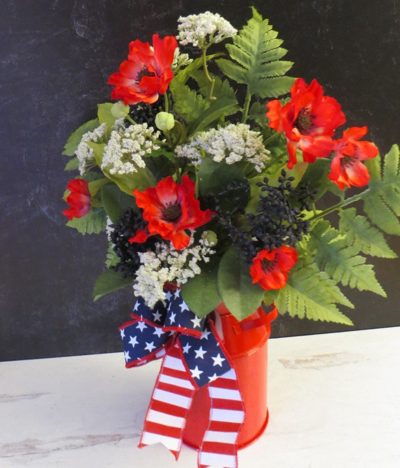 Patriotic Arrangement, Milk Can Arrangement, Red White and Blue Decor, Americana Decor, Summer Floral Arrangement, Stars and Stripes image 9