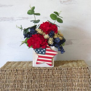 Summer Floral Arrangement, Patriotic Decor, Small Shelf Arrangement, Decor For Desk, Summer Hostess Gift, Rustic Americana Decor image 10