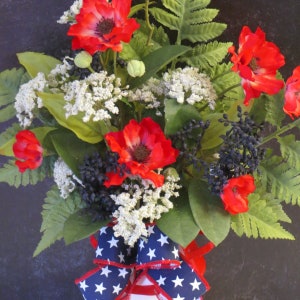 Patriotic Arrangement, Milk Can Arrangement, Red White and Blue Decor, Americana Decor, Summer Floral Arrangement, Stars and Stripes image 3