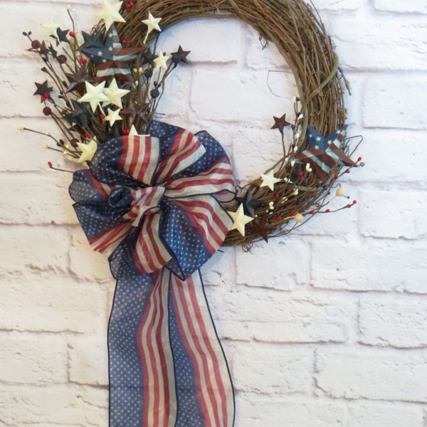 Patriotic Wreath, July 4th Wreath, Americana Wreath,  Memorial Day Wreath, Rustic Red White and Blue