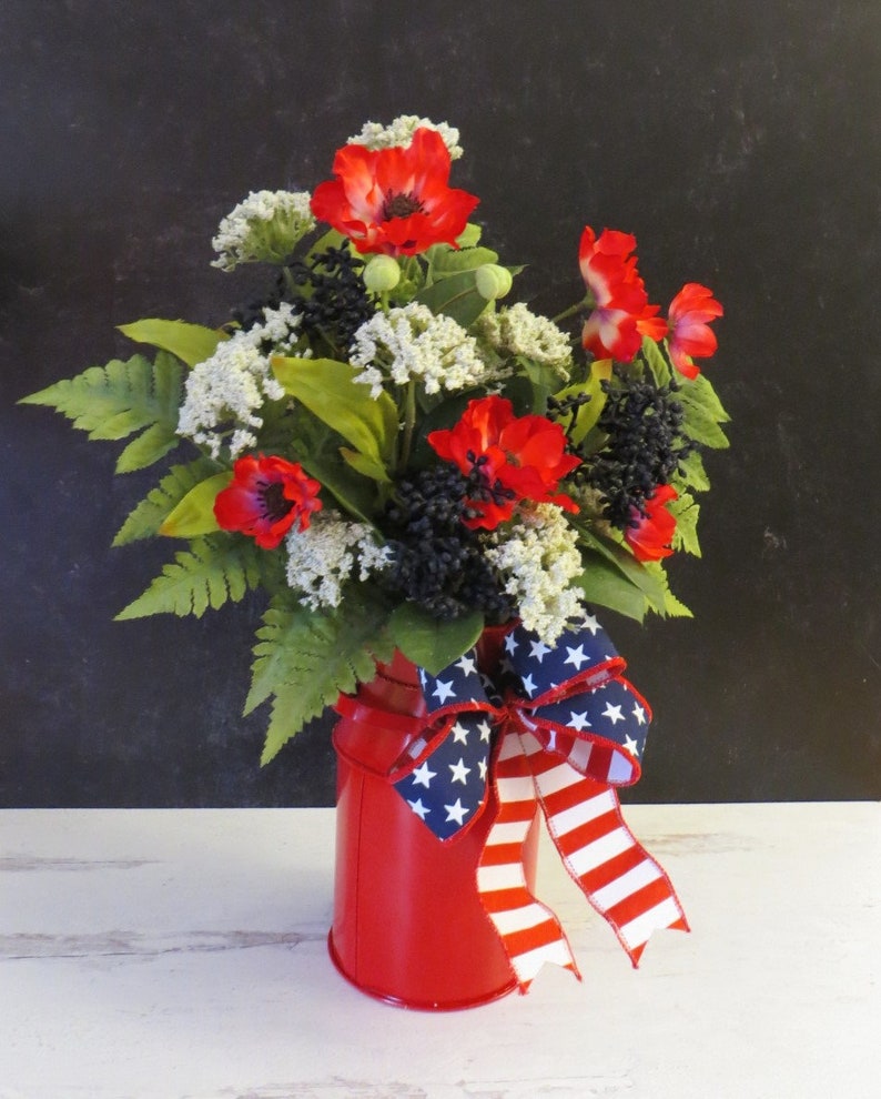 Patriotic Arrangement, Milk Can Arrangement, Red White and Blue Decor, Americana Decor, Summer Floral Arrangement, Stars and Stripes image 5