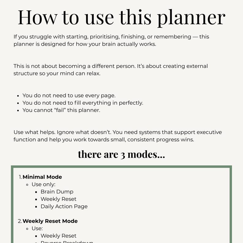 ADHD Planner Printable PDF, Executive Function Daily & Weekly Reset, 30 ...