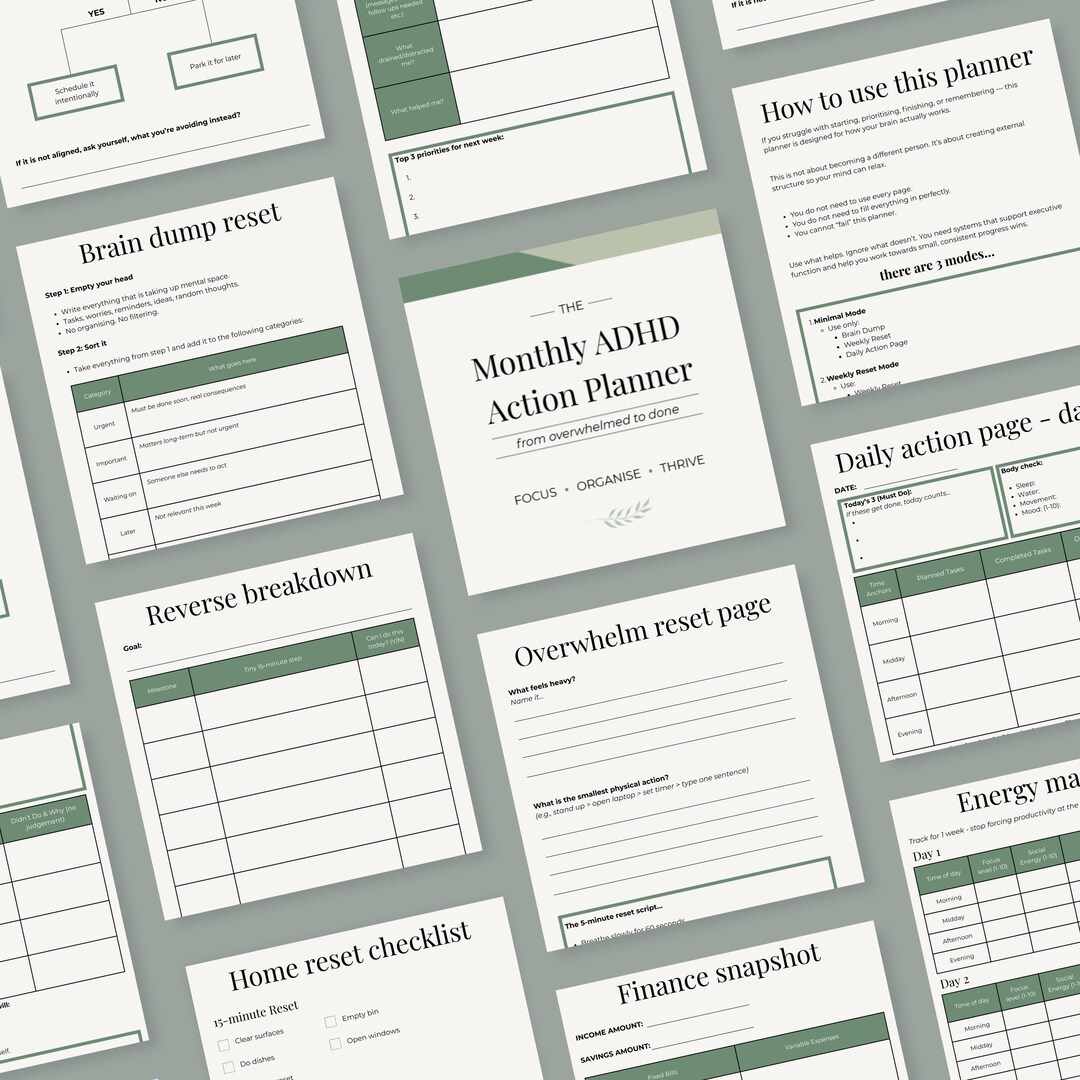 ADHD Planner Printable PDF, Executive Function Daily & Weekly Reset, 30 ...