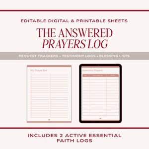 Digital Answered Prayers Tracker PDF: Christian Testimony Journal, Blessings Request Lists (A4, A5 & Letter)
