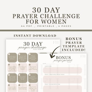 30 Day Prayer Challenge for Women – Christian Printable | Faith-Based Prayer Prompts | Bonus Prayer Journal Page | Spiritual Growth Download