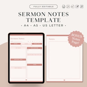 Sermon Notes Template PDF | Digital Church Notes Printable | Bible Study Journal Pages | GoodNotes Sermon Notes Summary A4 A5 US Letter