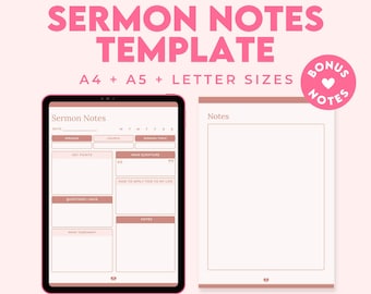 Sermon Notes Template PDF: Church Bible Study Journal, Christian Planner Pages (Digital Download)