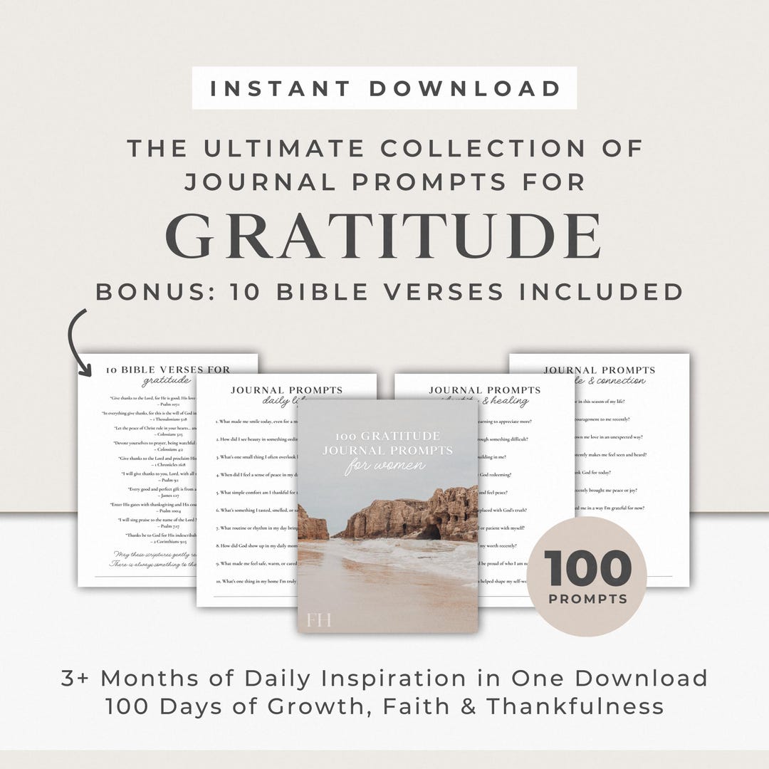 100 Gratitude Journal Prompts for Women Digital Download | Christian ...