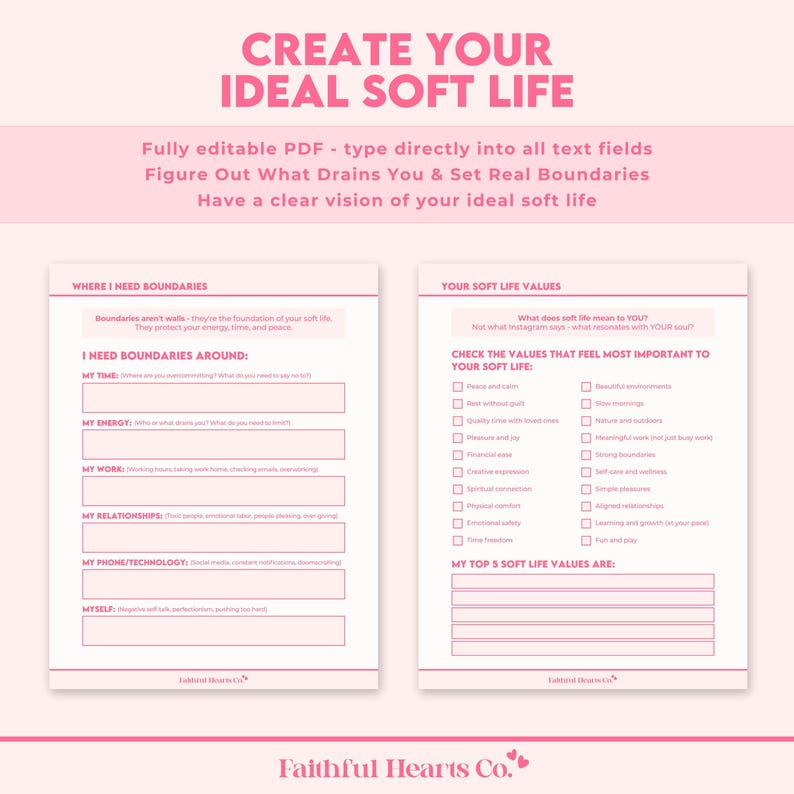 Fully editable PDF soft life workbook - type directly into text boxes or print and handwrite for flexible use