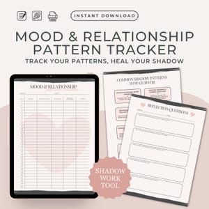 Mood + Relationship Shadow Tracker Bundle | Editable Shadow Work Journal | Printable PDF | Self Care Planner | Deep Healing Tool For Women