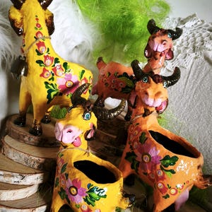 Handmade Cement Goat Planter, Folk Art Flower Pot Sculpture, Colorful Garden Decor, Unique Indoor Planter, Boho Home Decor, Gift for Her