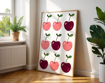 Cherries Minimalist Simple Wall Art Modern Fruit Cherry Home Decor