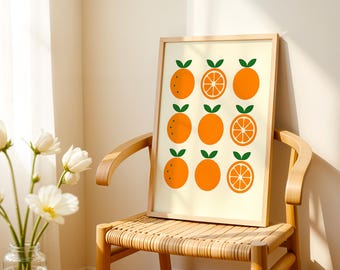 Minimalist Orange Wall Art Digital Fruit Print Modern Kitchen Decor Mid Century Citrus Artwork