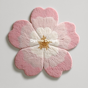 Handmade Floral Rug: Pink Flower Shaped Mat, 8x10