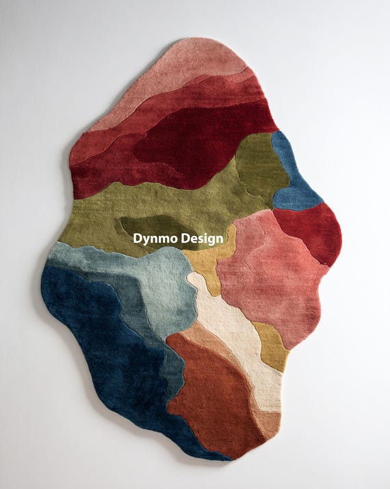 Handmade Modern Abstract Wool Rug 6x9 Irregular Shaped Area Rug Unique Contemporary Floor Decor
