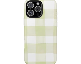 Green Gingham Phone Case: Pastel Checkerboard iPhone & Samsung Cover
