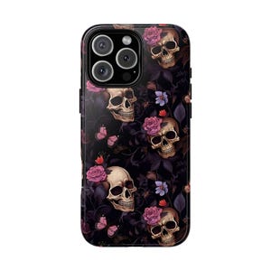 Skull and Roses Phone Case - Gothic Floral Butterfly Aesthetic Cover for iPhone & Samsung