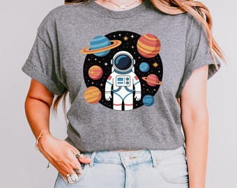 Dessin animé astronaute PNG : modèle de t-shirt planètes galactiques (téléchargement numérique)