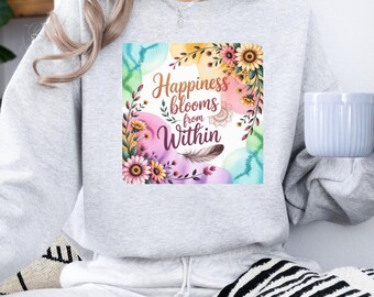 Boho Floral Sublimação PNG – Citação de Felicidade Floresce, Design de Camiseta Inspiradora, Clipart de Bondade PNG