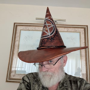 Hand-Stitched Leather Wizard Witch Hat – LARP, Pagan Festival Headwear (57-58cm)