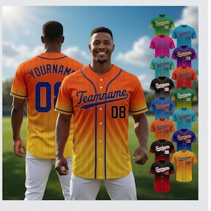 Custom Gradient Baseball Jersey, Personalized Name Number Team Shirt, Pinstripe Sports Uniform Gift
