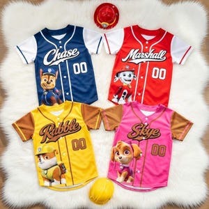 Custom Paw Patrol Baseball Jersey, Personalized Paw Patrol Team Shirt, Custom Name Kids Baseball Uniform, Paw Patrol Birthday Gift Apparel