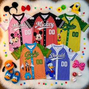 Custom Mickey and Friends Baseball Jersey, Personalized Mickey Mouse Shirt, Matching Family Baseball Jersey, Custom Name Team Baseball Gift