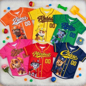 Custom Paw Patrol Baseball Jersey, Personalized Kids Cartoon Shirt, Family Matching Birthday Jersey, Custom Name Team Uniform, Toddler Gift