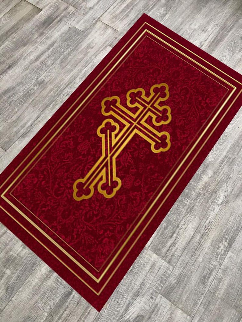 Orthodox IC XC Velvet Red Cross Prayer Rug , Soft Velvet Top, Non-slip ...