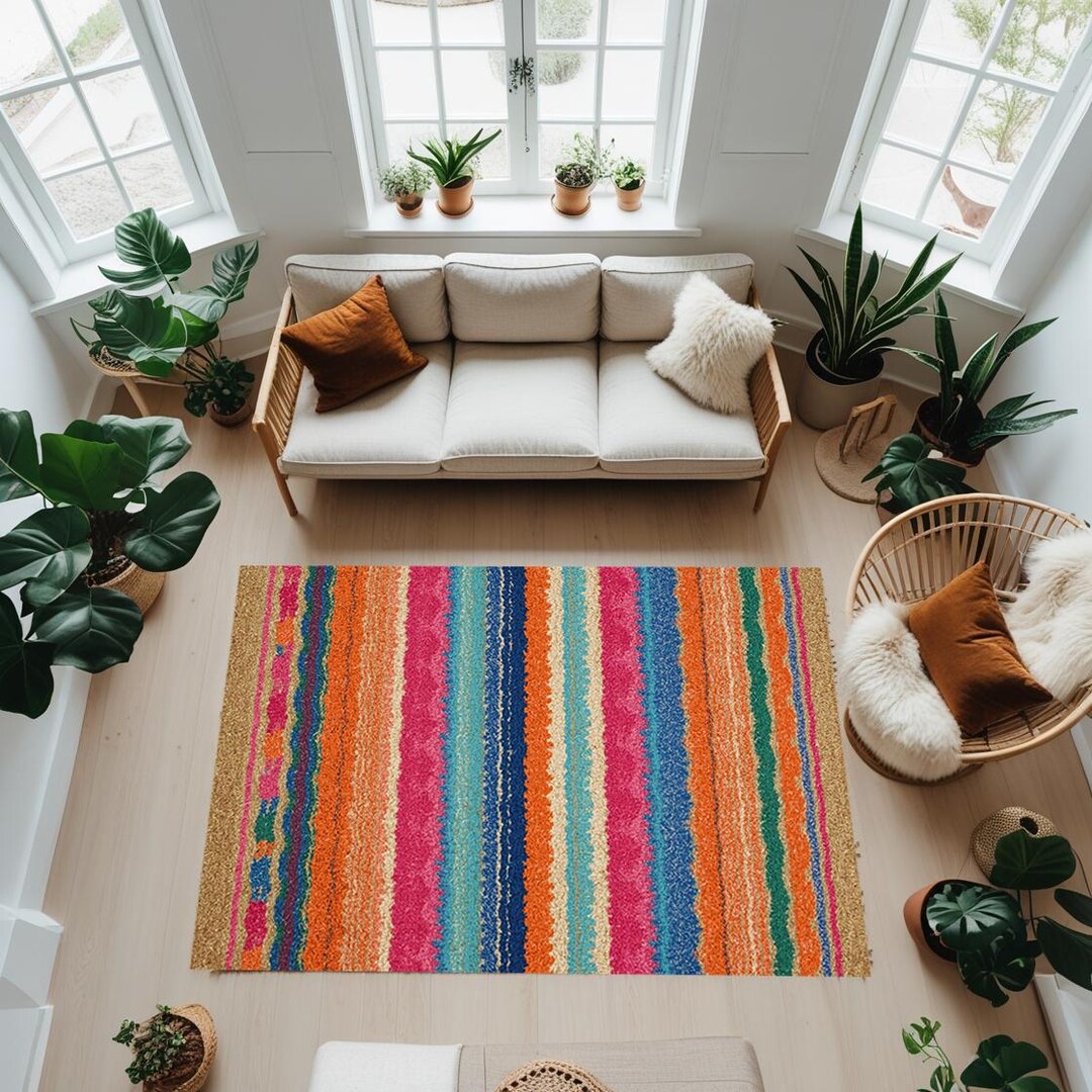 Maximilast Rug Vibrant Jute Look Rug, Maximalist Digital Print Floor Mat, Colorful ...