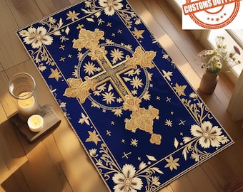 Christian Dijital Printed  Blue Prayer Mat for Kneeling Prayer – Comfortable Support for Daily Worship
