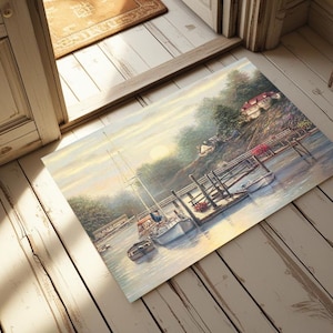 Modern Landscape Doormat, Marina Themed Door Mat, Water-Resistant Outdoor Mat, Entryway Rug, Home Decor for Floor Mat