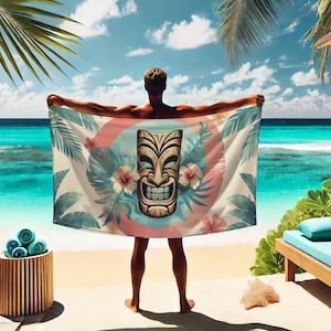 Tiki Mask Beach Towel: Tropical Sand-Resistant Microfiber