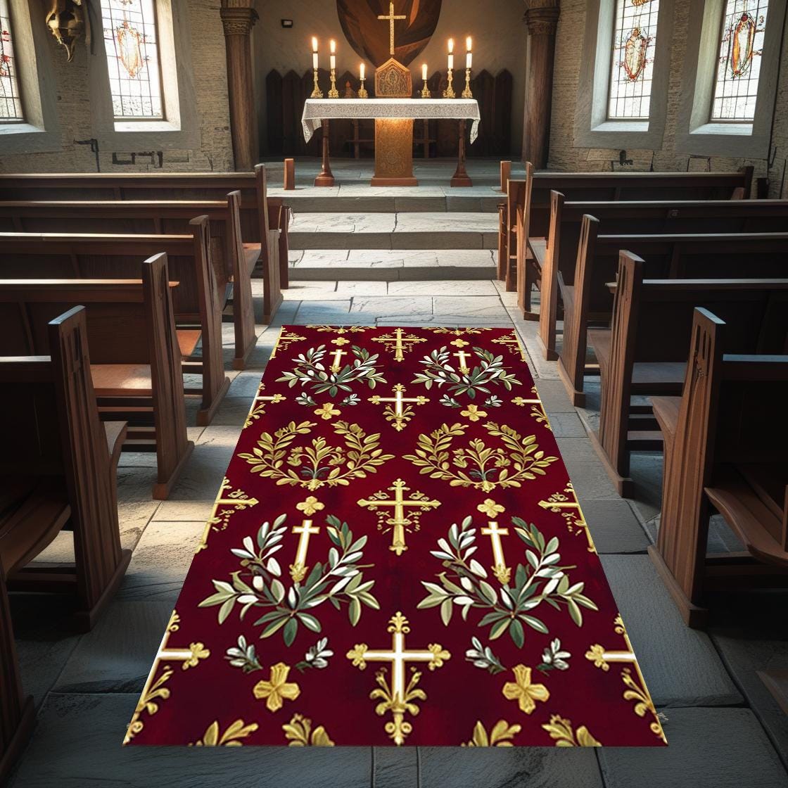 Pulpit Rug Custom Church Runner Rug: Washable Polyester Chenille Aisle Decor - Etsy