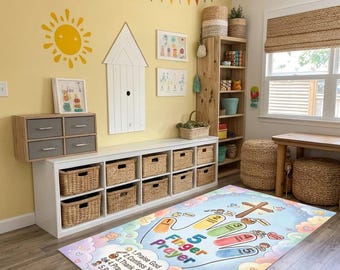 Personlig bönematta med 5 fingrar för barn, kristen bönematta, färgglad barnmatta, söndagsskoledekor, dopgåva