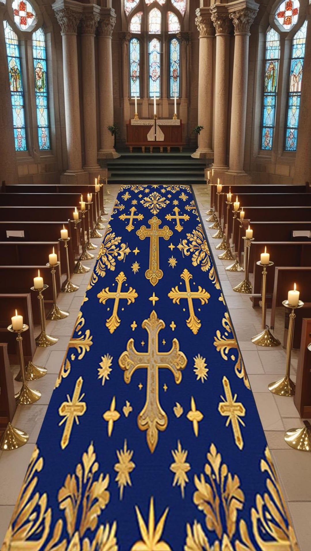Church Rug Blue Gold Leaf Church Runner Rug: Foldable Ceremony Aisle Decor - Etsy