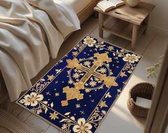 Christian Dijital Printed  Blue Prayer Mat for Kneeling Prayer – Comfortable Support for Daily Worship